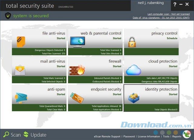 Giao diện eScan Total Security Suite