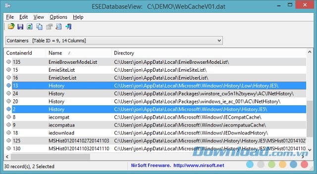 ESEDatabaseView với tính năng khám phá dữ liệu trong ổ C