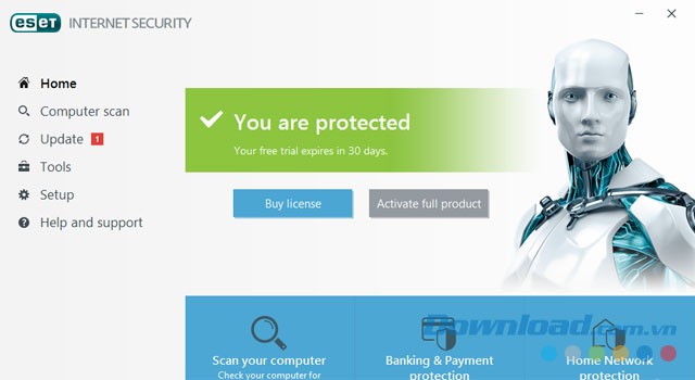 Giao diện chính của ứng dụng bảo mật ESET Internet Security cho máy tính