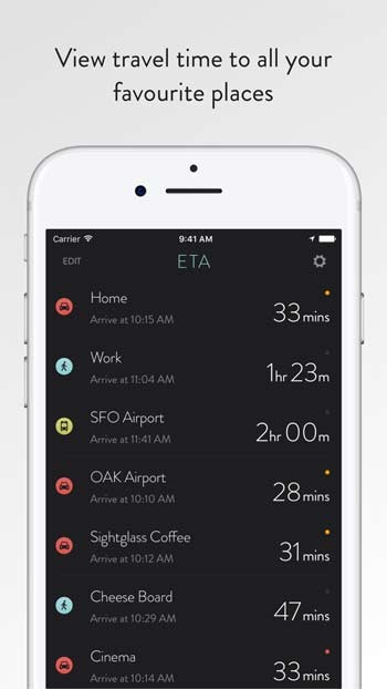 Xem thời gian di chuyển đến tất cả các địa điểm yêu thích của bạn với ETA