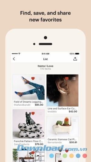 Tìm kiếm và lựa chọn sản phẩm yêu thích trên Etsy cho iOS