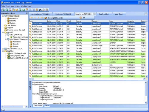 Giao diện Event Log Explorer