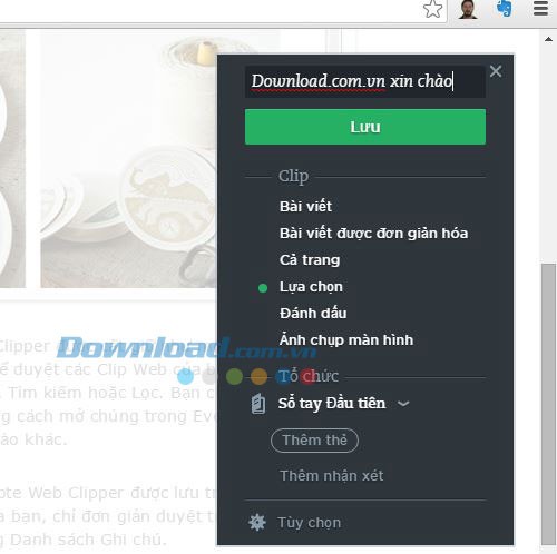 Biểu tượng chú voi của Evernote Web Clipper