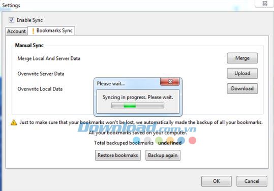 Bắt đầu quá trình đồng bộ dấu trang với EverSync