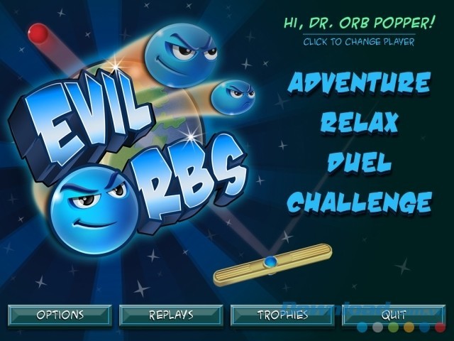 Main menu của game hành động Evil Orbs cho máy tính
