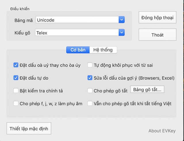 Thiết lập công cụ gõ tiếng Việt EVKey