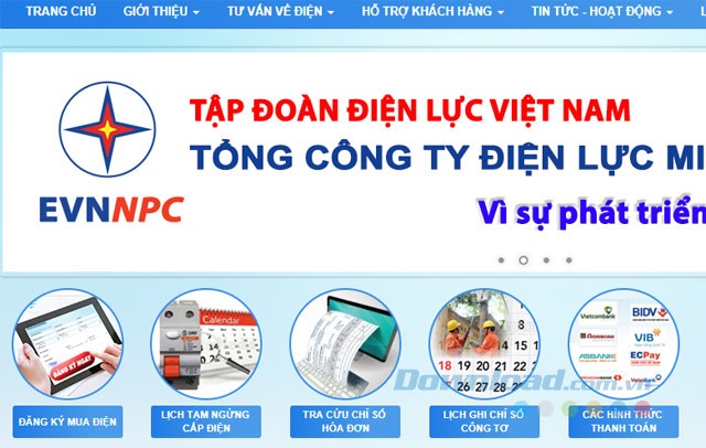 Giao diện chính EVN NPC