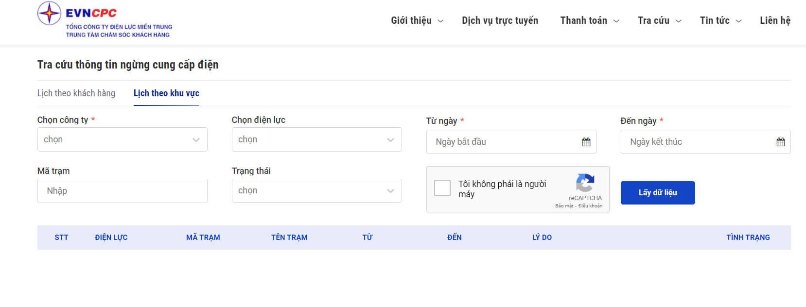 Tra cứu thông tin, lịch ngừng cung cấp điện