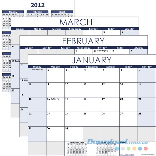 Mẫu lịch Excel Calendar Template