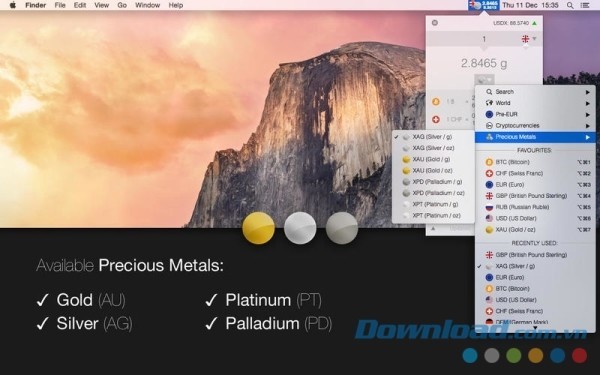 Exchange Rates cho Mac quy đổi tiền giấy ra vàng