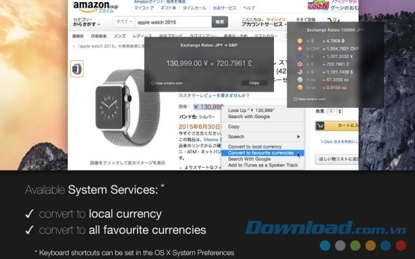 Giao diện chính của Exchange Rates cho Mac