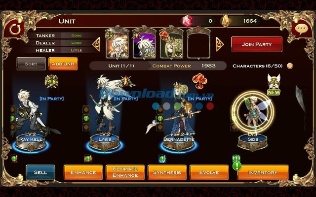 Giao diện chính của game Exos Saga