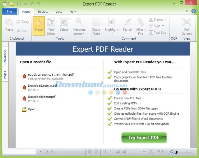 Giao diện bắt đầu của Expert PDF Reader