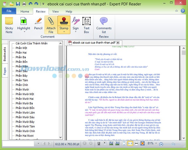 Giao diện Expert PDF Reader khi đọc