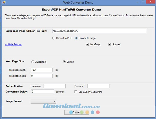 Lựa chọn chuyển HTML sang dạng ảnh