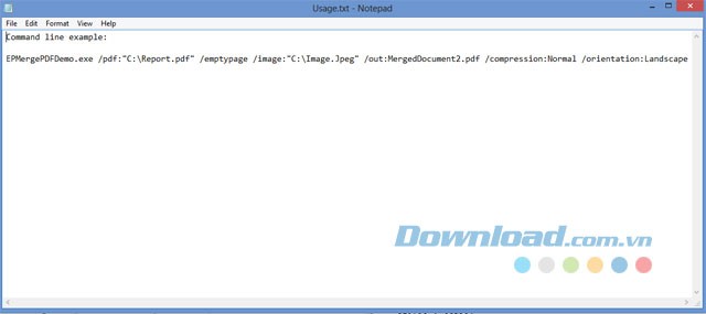 Một mẫu dòng lệnh của phần mềm