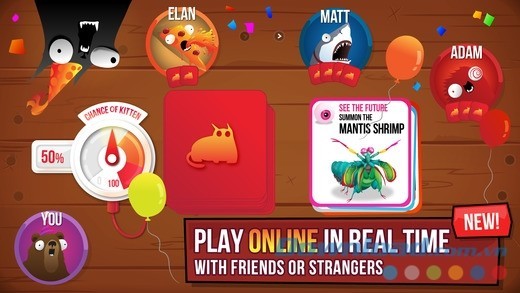 Chơi game thẻ bài Exploding Kittens cho iOS trực tuyến ở thời gian thực