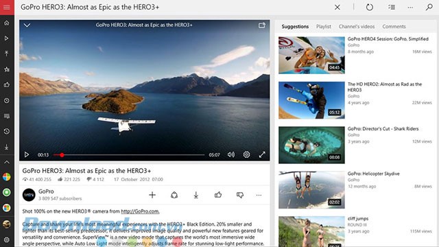 Giao diện ứng dụng Explorer for YouTube