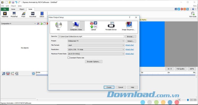 Giao diện chính của ứng dụng chỉnh sửa video Express Animate cho máy tính