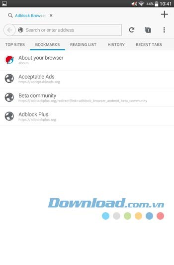 Tính năng Bookmarks của Adblock Browser