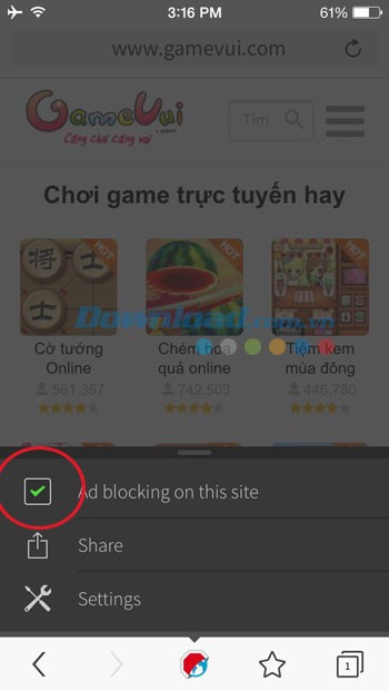 Kiểm soát chặn quảng cáo trên từng trang
