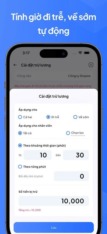 Tự động tính giờ đi trễ