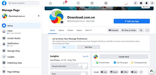 Giao diện Fanpage trên Facebook 2020