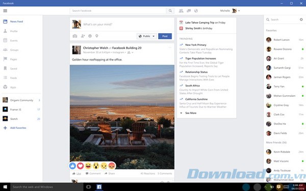 Giao diện của Facebook cho Windows 10