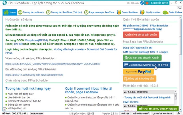 Giao diện thiết lập tương tác trên Facebook FPlusScheduler