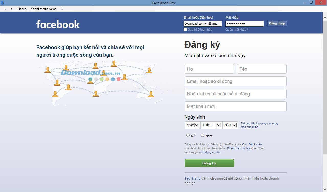 Đăng nhập tài khoản Facebook với Facebook Pro