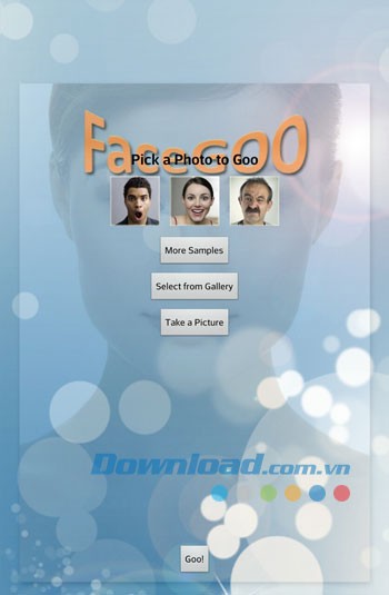 Giao diện sử dụng ứng dụng FaceGoo Lite trên Android