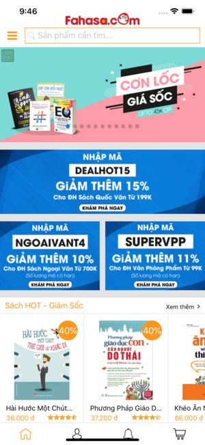 Giao diện ứng dụng Fahasa