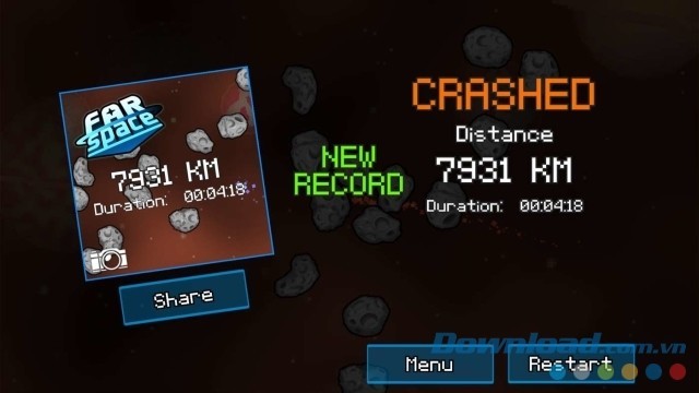 Lập kỷ lục đi được khoảng cách xa nhất trong game vui miễn phí Farspace cho máy tính và Windows Phone