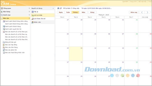 Giao diện chính của Fast CRM
