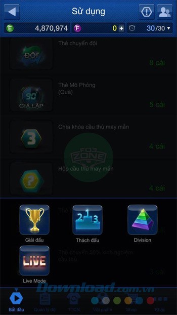 Sử dụng cầu thủ