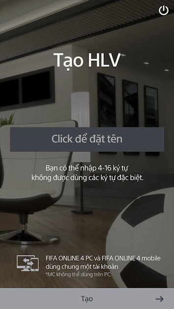 Tạo HLV mới trong FIFA Online 4 Mobile