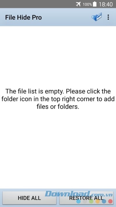 Giao diện màn hình chính của File Hide Pro cho Android