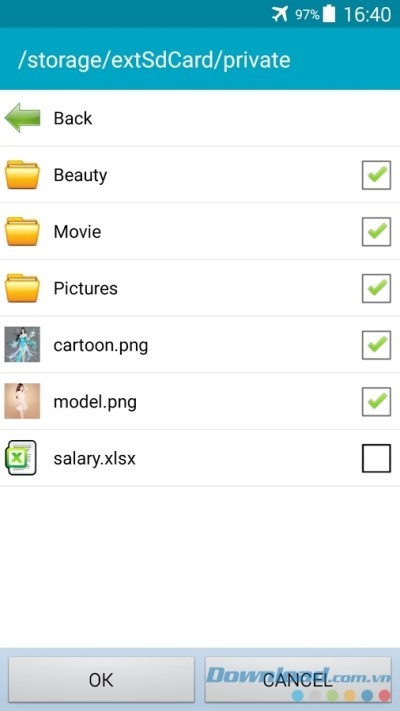 Chọn thư mục và file cần ẩn trên Android với File Hide Pro