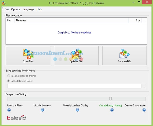 Giao diện chính của phần mềm nén file