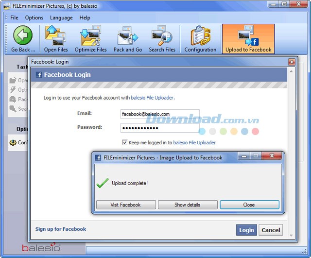 Tùy chọn đăng ảnh nén lên Facebook
