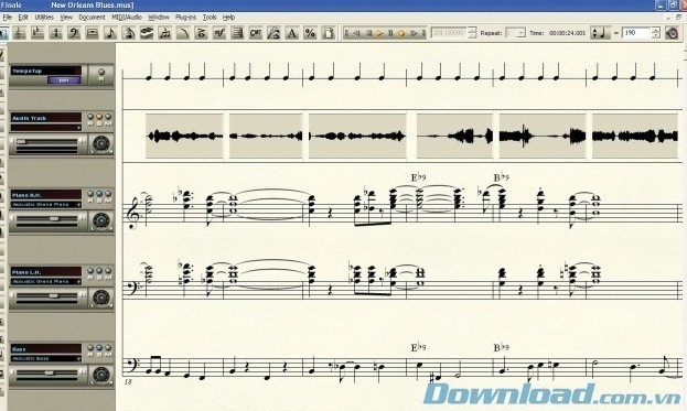 Giao diện phần mềm soạn nhạc Finale