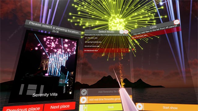 Thoải mái lựa chọn nhạc, địa điểm ngắm pháo hoa và hơn thế trong game Fireworks Show VR