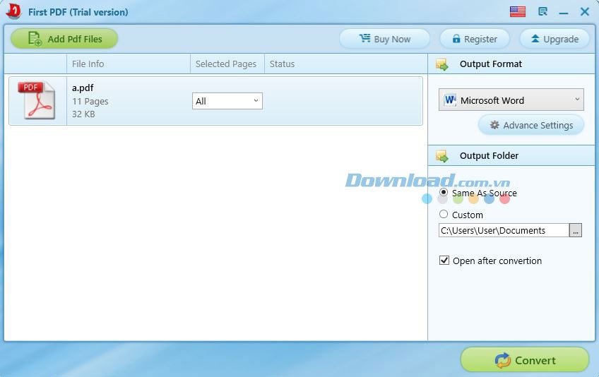 Giao diện làm việc của First PDF
