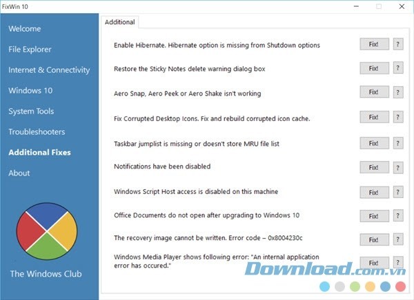 Các bản vá lỗi bổ sung của FixWin