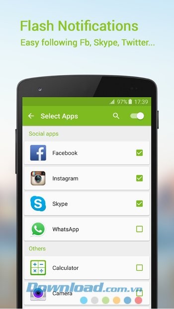 Flash Alerts hỗ trợ báo đèn Flash khi có thông báo, tin nhắn hay cuộc gọi