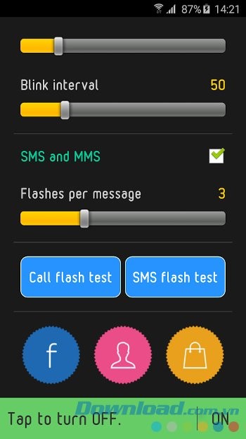 Flash On Call với giao diện điều chỉnh độ nhấp nháy cho tin nhắn
