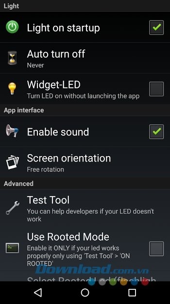 Các thiết lập cơ bản của Flashlight HD LED cho Android