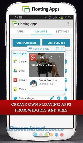 Tạo ứng dụng nổi từ widget hoặc URL