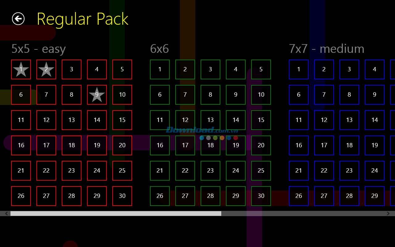 Các cấp độ chơi trong kiểu chơi Regular của Flow Free