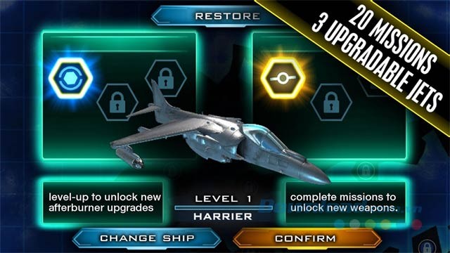 20 nhiệm vụ khác nhau và 3 loại máy bay có thể nâng cấp được